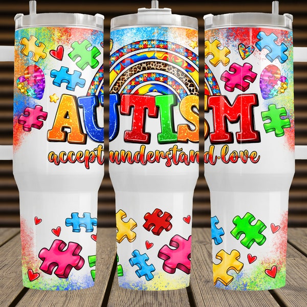 Autism Accept Understand Love 40oz Tumbler 40oz Tumbler, 40oz Tumbler Wrap,quencher tumbler, Autism Png, Autism Gift, Autism 40oz Tumbler