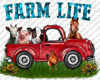 Farm Animals Truck Watercolor Clipart: Farmer PNG (Digital Download)