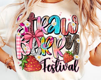 Preppy Erdbeer Festival Glitter PNG, Sublimationsdesign (digitaler Download)