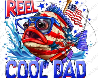 Reel Dad Fishing PNG, Grafik der amerikanischen Flagge (Digitaler Download)