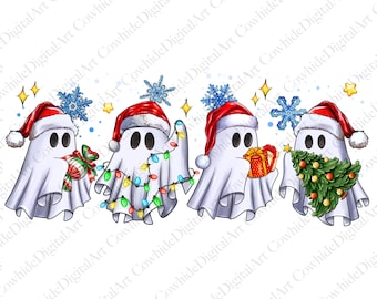 Christmas Ghosts PNG, Sublimation Design, Festive Ghosts (Digital Download)