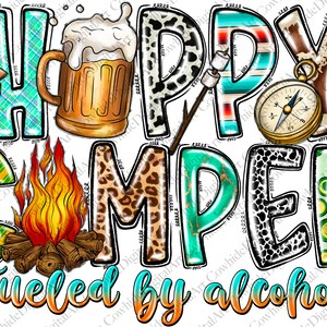 Happy Camper, Western Campfire PNG, Sublimation Design (Digital Download)