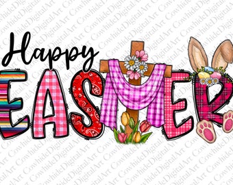 Happy Easter png sublimation design download, Easter Day png, western Easter png, floral Easter png, sublimate designs download