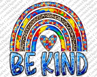 Autism Awareness Rainbow, Be Kind Clipart (PNG Digital Download)