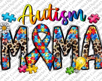 Autism Mama PNG, Puzzle Ribbon, Sublimation Design (Digital Download)