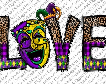 Mardi Gras Mask PNG: Love Design, Sublimation File (Digital Download)