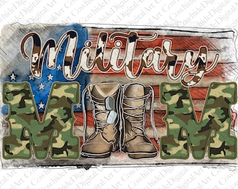 Military Mom PNG File: Camouflage, American Flag, Cowhide (Digital Download)