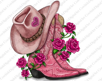 Valentine's Cowgirl Boots and Roses PNG, Sublimation Design (Digital Download)