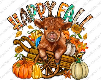 Happy Fall Cow Png Sublimation Design, Fall Png, Hello Fall, Cow Png, Pumpkin Png, Thankful Cow Png, Fall Vibes, Baby Cow, Digital Download