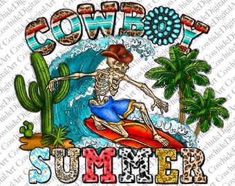 Cowboy Summer Western Skeleton Beach PNG, Summer Png, lake png, Sunset, Beach Design, Sublimation Design Downloads, Digital Download