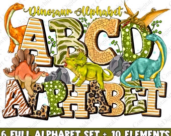 Dinosaur Doodle Alphabet Bundle PNG , Dinosaur PNG Letters, Numbers & Accessories, Dinosaur Sublimation Design, Dinosaur Font png, Dinosaur