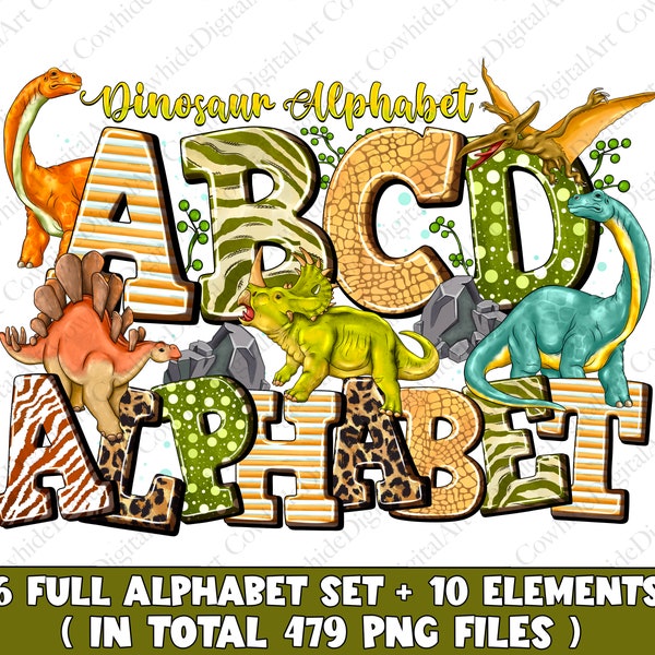 Dinosaur Doodle Alphabet Bundle PNG , Dinosaur PNG Letters, Numbers & Accessories, Dinosaur Sublimation Design, Dinosaur Font png, Dinosaur