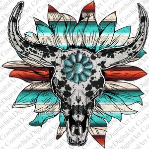 Wild West Boho And Sunflower PNG File ,Sublimation Design, Serape, Cowhide, Turquoise Gemstone, Digital Download, Boho Skull, Wild West