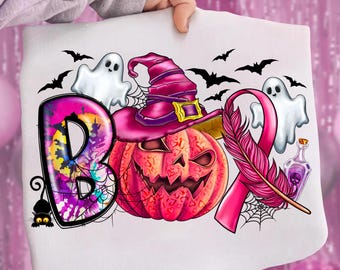 Roze Halloween-pompoen-T-shirt, png-bestand: Breast Cancer Awareness (digitale download)