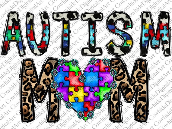 Autism Mom PNG: Western Cowhide Sublimation Design (Digital Download)