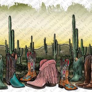 Cowboy Boots Png File, Western Png, Cowhide, Cactus, Cowboy Boots, Cowgirl, Western Design Png, Digital Download, Sublimation Design