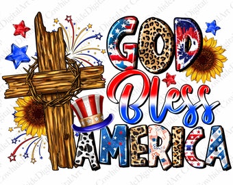 God Bless America PNG File, Sublimation Designs Download, Digital Download, 4th of July, American Flag,Cross Png,Christian,God Bless America