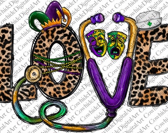 Mardi Gras Nurse PNG: Leopard Plaid Design (Digital Download)