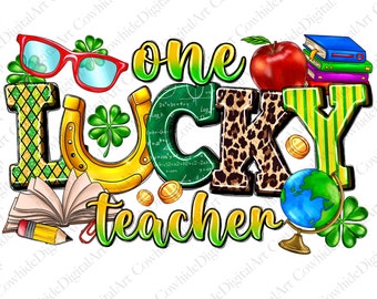 Lucky Teacher St. Patrick's Day PNG, Shamrock Design (Digital Download)