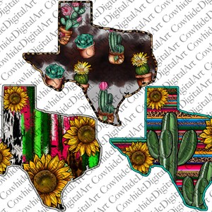 Western Texas Karte Png-Datei, Kaktus, Sonnenblume, Sublimationsdatei, Sublimationsdesigns Downloads, digitaler Download, Western png, Serape, Sommer