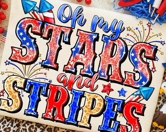 Oh My Stars and Stripes PNG, Retro 4th of July Sublimation Design (Digital Download)