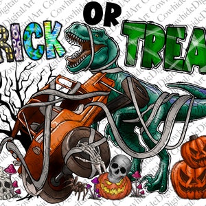 Dinossauro Rex "Doces ou Travessuras" PNG: Design Assustador de Halloween (Download Digital)