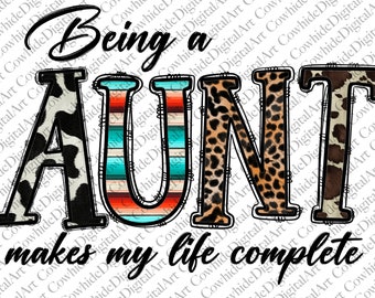 Aunt Life Sublimation Design: Sunflower Leopard Cowhide PNG (Digital Download)