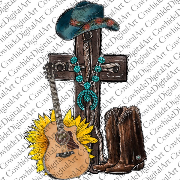 Western Cross Png, Cowboy Fringe, Cowhide Cross Png, Cowboy, Turquoise, Sublimation Design, Download Sublimation, Western,Sunflower ,Boots