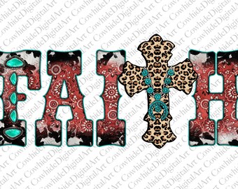 Cruz de la Fe PNG: Sublimación de pañuelo turquesa occidental (Descarga digital)
