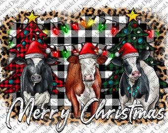 Christmas Cows PNG: Merry Christmas Sublimation Design (Digital Download)