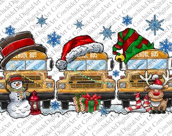 Merry Christmas School Bus PNG, Western Santa, Sublimation Design (Digital Download)