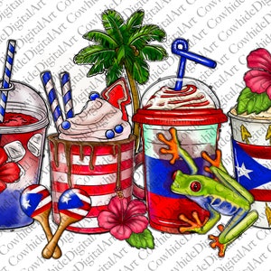 Puerto Rico coffee cups png sublimation design download, coffee cups png design, Puerto Rico flag png, sublimate designs download