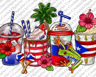 Puerto Rico Coffee Cups PNG, Sublimation Design (Digital Download)