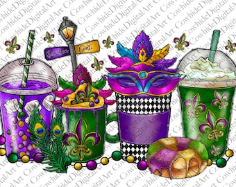 Mardi Gras Coffee Drink PNG, Fleur De Lis, Sublimation Design (Digital Download)