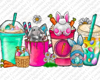Tasses à café lapin de Pâques png, motif floral marguerite (téléchargement numérique)