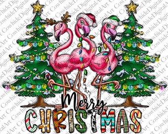 Christmas Flamingo PNG, Leopard Print, Sublimation Design (Digital Download)