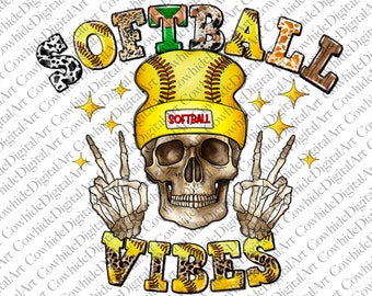 Softball Vibes Skeleton PNG: Sublimation Design (Digital Download)