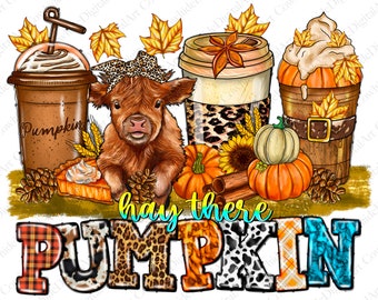 Kürbis Kuh Herbstkaffee PNG, Latte Sublimationsdesign (Digitaler Download)