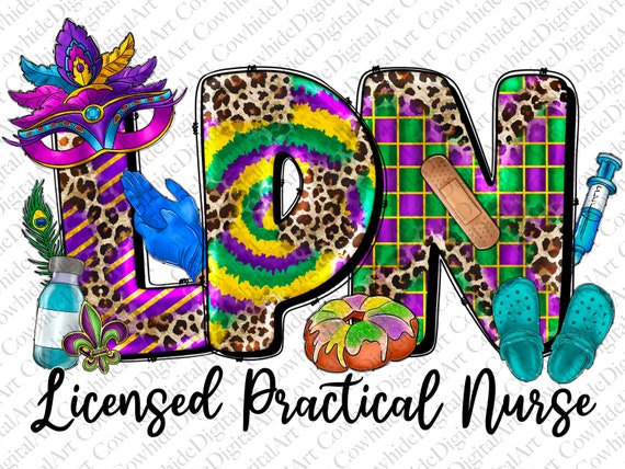 LPN Mardi Gras PNG, Nurse Sublimation Design (Digital Download)