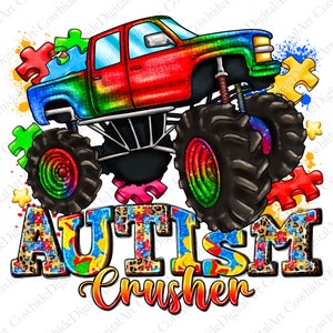 Autism Awareness Monster Truck PNG, Puzzle Sublimation Design (Digital Download) image 1