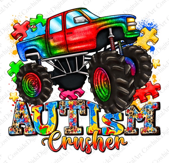 Autism crusher png sublimation design download, Autism Awareness png, monster truck png, Autism puzzle png, sublimate designs download
