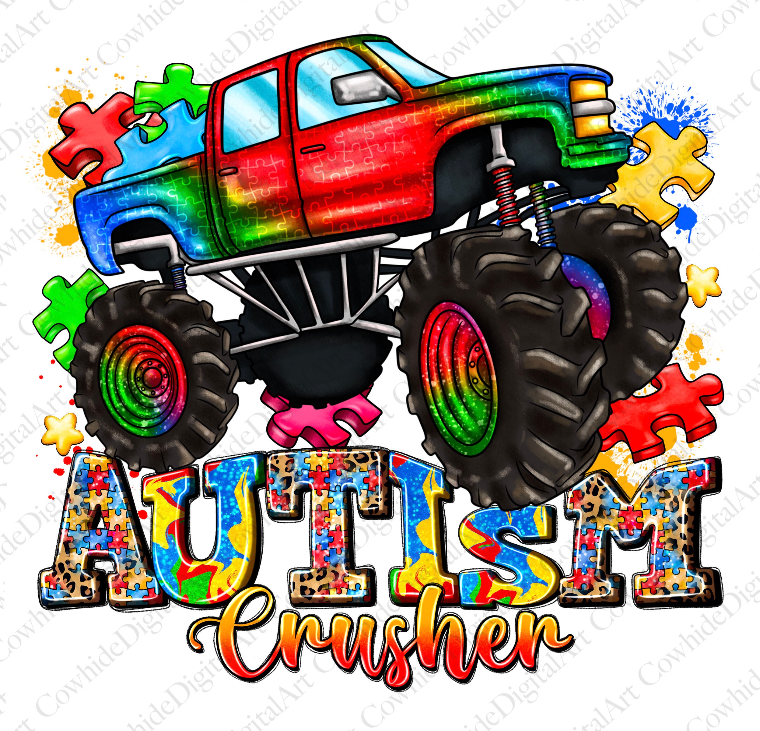 Autismus Bewusstsein Monstertruck PNG, Puzzle Sublimationsdesign (digitaler Download)