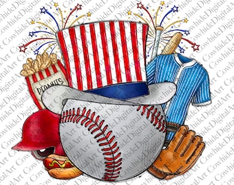 American Baseball 4th of July PNG, Sublimation Design (Digital Download)
