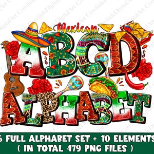 Pacote de alfabeto mexicano PNG, letras, números e acessórios mexicanos PNG, design de sublimação mexicana, fonte mexicana, Cinco de Mayo PNG