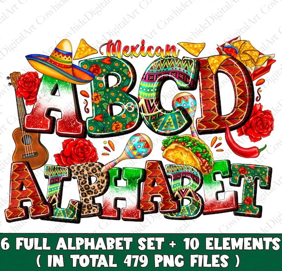 Mexican Doodle Alphabet Bundle PNG , Mexican PNG Letters, Numbers & Accessories, Mexican Sublimation Design, Mexican Font, Cinco de Mayo Png