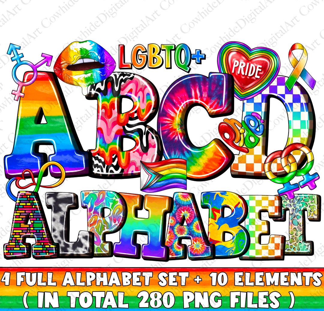 LGBTQ+ Doodle Alphabet Bundle PNG , Colourful PNG Letters, Numbers ...