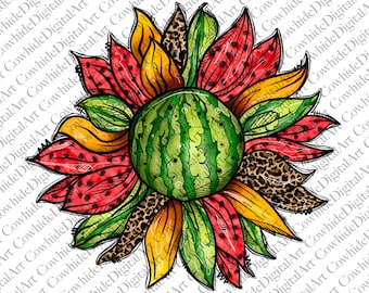 Watermelon Leopard Sunflower PNG Sublimation Design (Digital Download)
