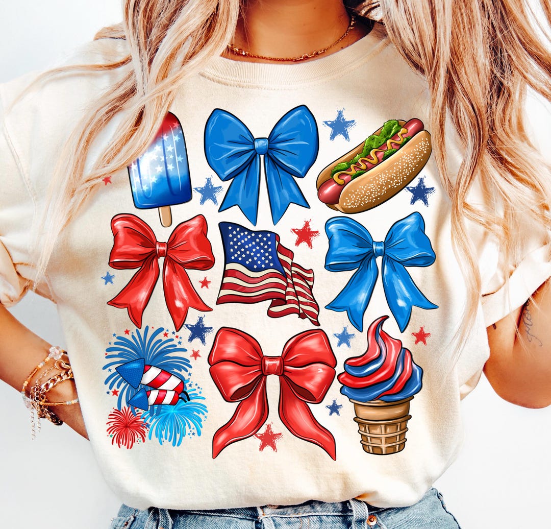 Coquette 4th of July PNG, Bows, American Flag Sublimation (digital File ...