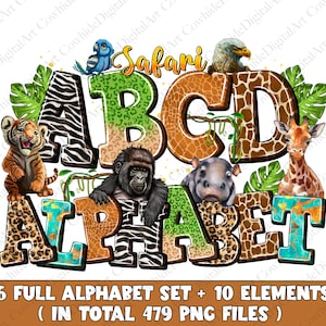 Safari Zoo Doodle Alphabet Bundle PNG , Safari Zoo PNG Letters, Numbers & Accessories, Safari Sublimation Design, Safari Font, Safari Png