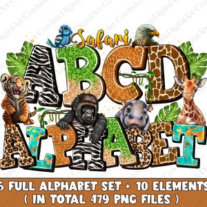 Pacote de alfabeto Safari Zoo Doodle PNG, letras, números e acessórios Safari Zoo PNG, design de sublimação Safari, fonte Safari, Safari PNG